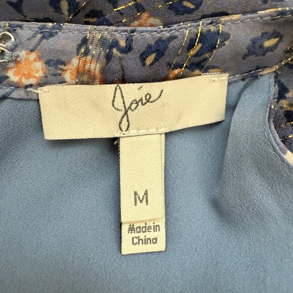 Joie Makana D Silk Floral Mini Dress Women's Medium Hyacinth Blue Metallic Party - Picture 13 of 14